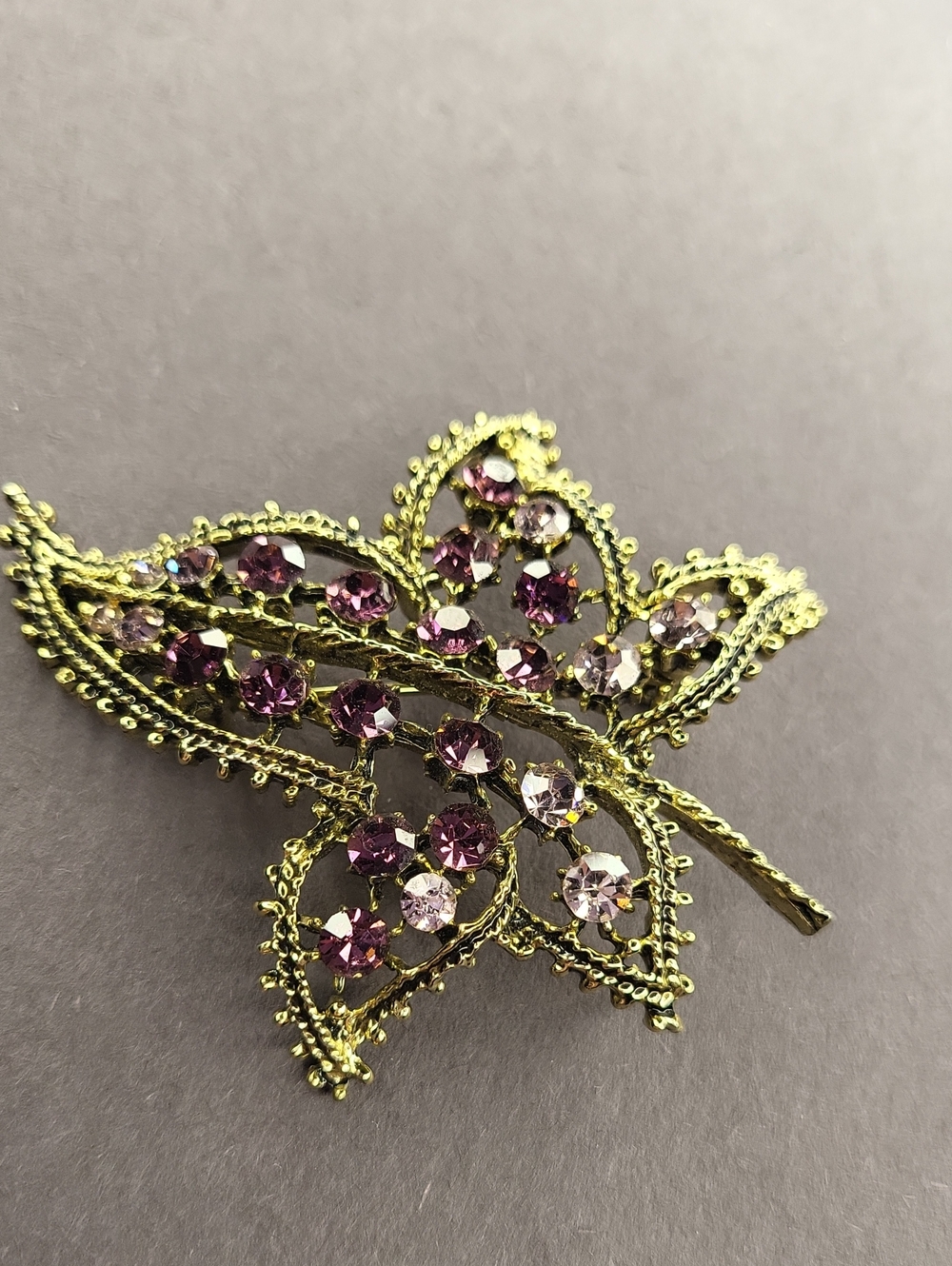 Gold and Purple Leaf Brooch